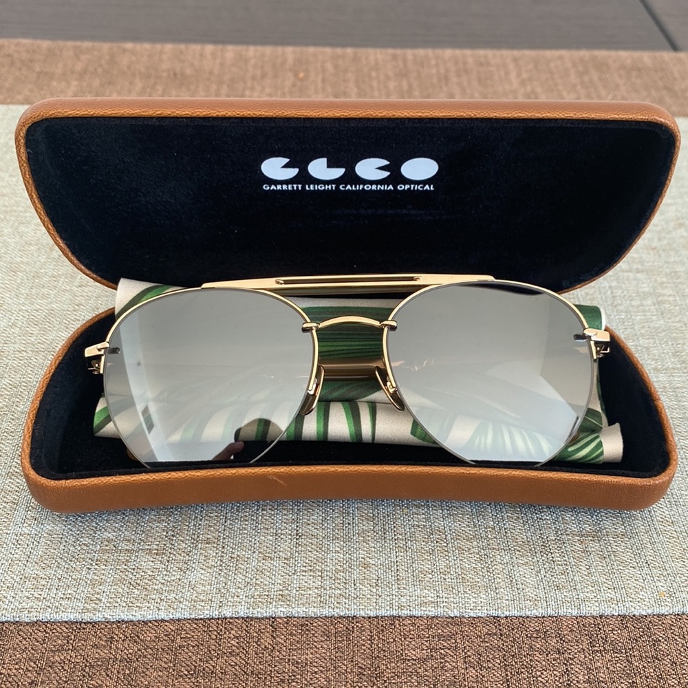 Excellent condition Garrett Leight Aviator sunglasses. Green lenses gold frame